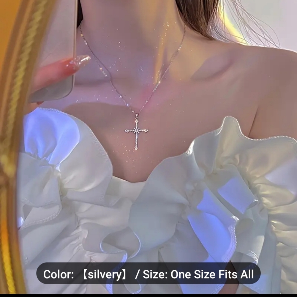 New Pretty Rhinestone Cross Necklace